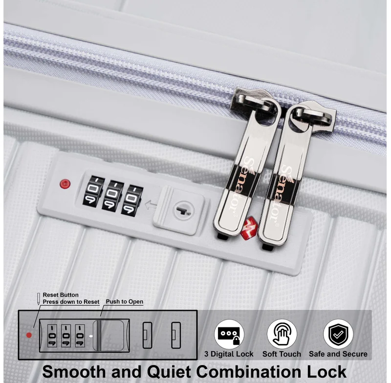 Senator  unisex pp fashion trolley luggage set lightweight hard-shell spinner luggage with 4 double spinner wheel and 3-digit combination lock kh1010 light grey  | Best Price UAE